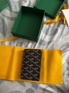 Goyard Black Leather Card Holder with Subtle Embossing